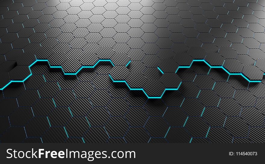 Hexagon carbon fiber background 3d rendering image