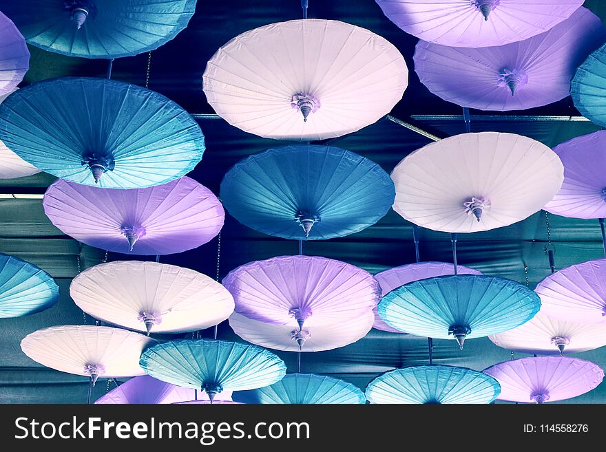 colorful of hand made umbrella hang on ceiling