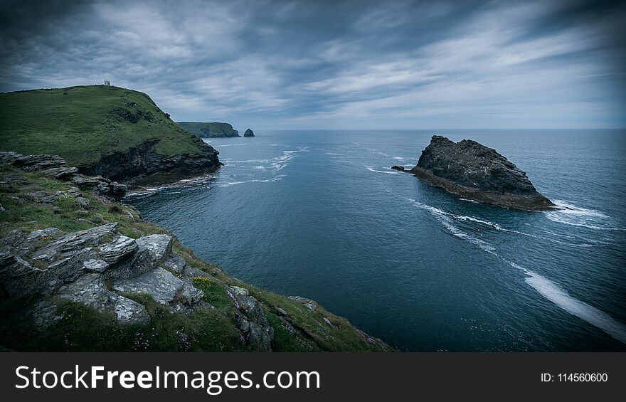Cornish Coast On A Cloudy Moody Day Cornwall Great Britain