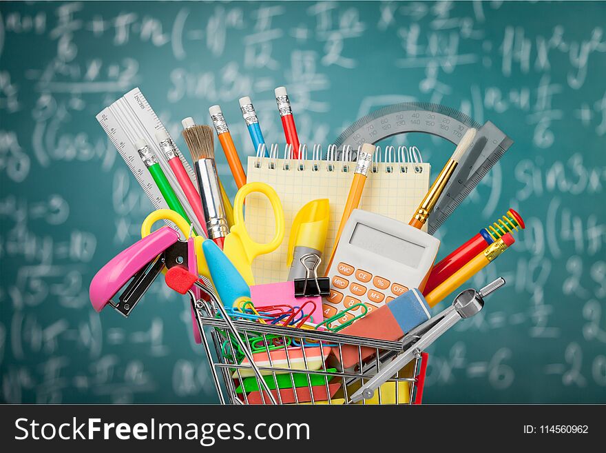 Education back to school shopping school supplies equipment sale shopping cart