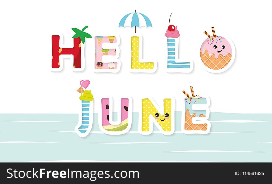 Hello June Poster. Cartoon Letters.