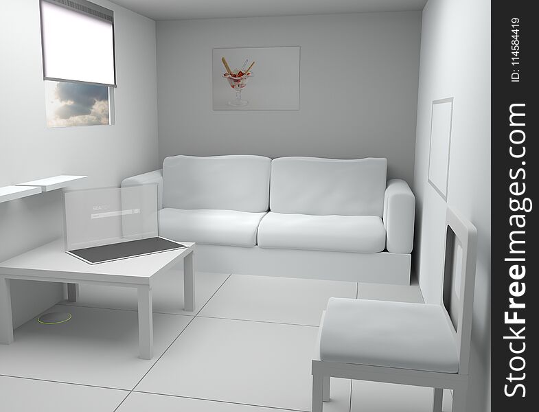 Very Small White Modern Room With Transparency Computer Screen F