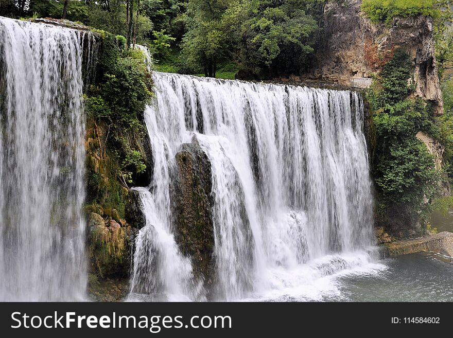 Waterfalls in city Jajce, Bosnia and Herzegovina.