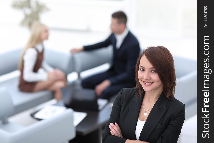 Successful Young Business Woman On Blurred Background Office