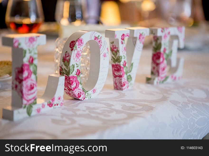 White and Pink Floral Freestanding Letter Decor