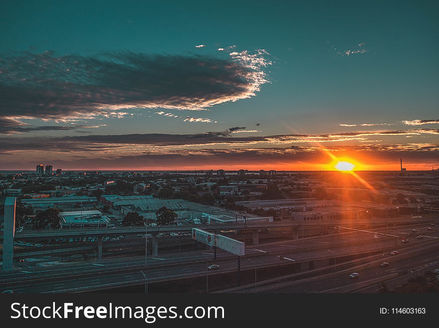 Aerial View of Sunset on Horizon