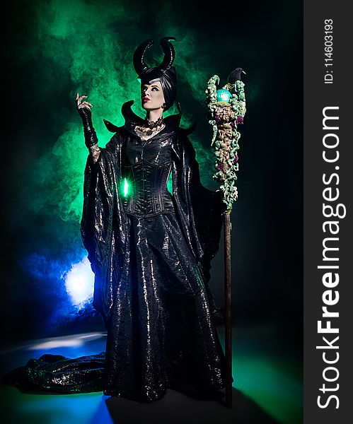 Woman Wearing Maleficent Costume