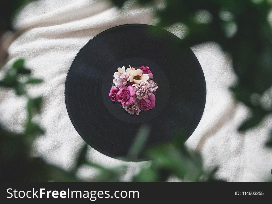 Photography of Flowers On Top of Vinyl Record