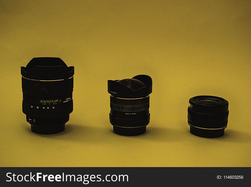 Three Black Camera Lens