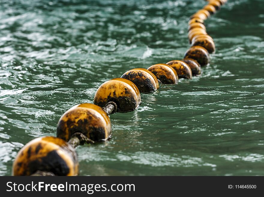 Line Of Yellow Buoys, Railay Beach, Krabi, Thailand.