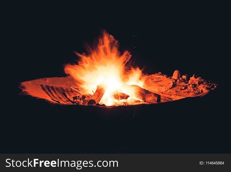 Long exposure picture of a bonfire on the beach, Long Beach, Ko Lanta, Thailand.
