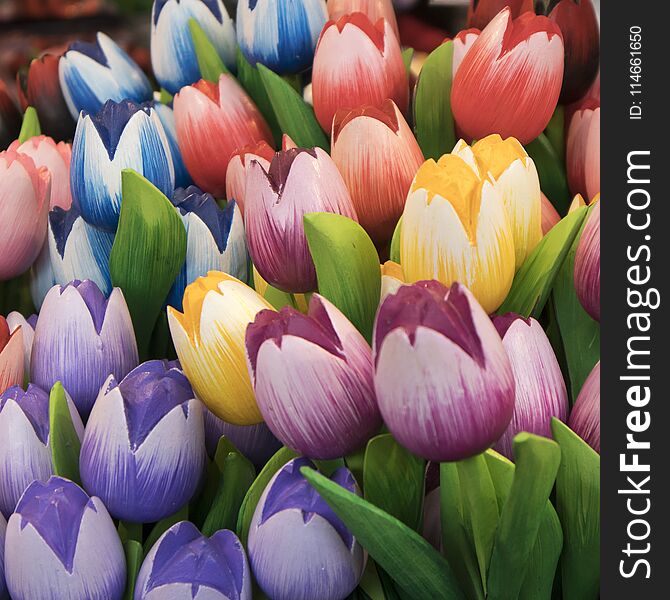 the Souvenirs at Bloemenmarkt - floating flower market on Singel Canal. Amsterdam. Netherlands