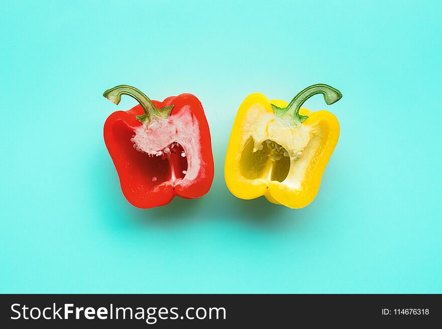 Yellow of bell pepper,chilli slice in pastel background