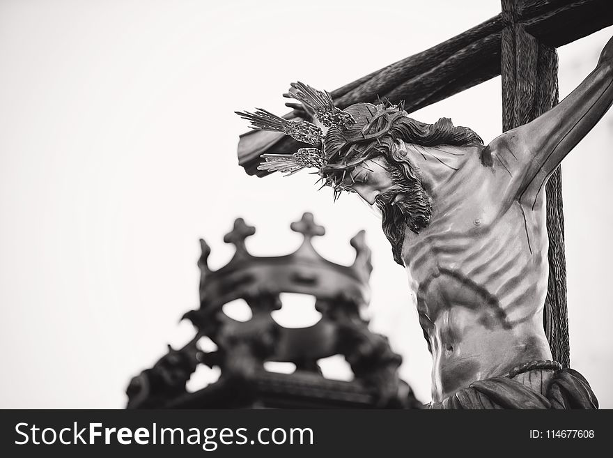 Grayscale Photo Of Crucifix