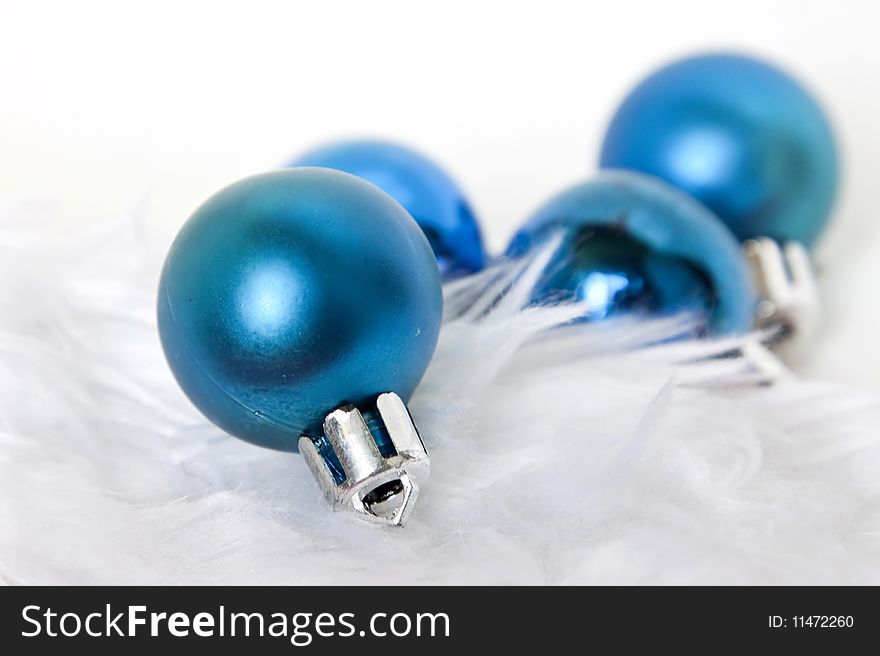 Close up on blue Christmas balls