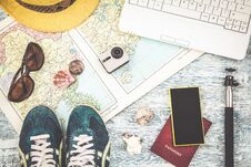 Overhead View Of Traveler`s Accessories Travel Plan, Trip Vacation, Tourism Mockup Instagram Looking Image Of Travelling Concept. Royalty Free Stock Photo Overhead View Of Traveler`s Accessories Travel Plan, Trip Vacation, Tourism Mockup Instagram Looking Image Of Travelling Concept. Royalty Free Stock Photo
