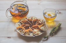 Moroccan Pancakes With Herbal Tea. Middle Eastern Food. Royalty Free Stock Photography
