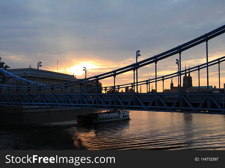 Bridge, Waterway, Sky, Sunset