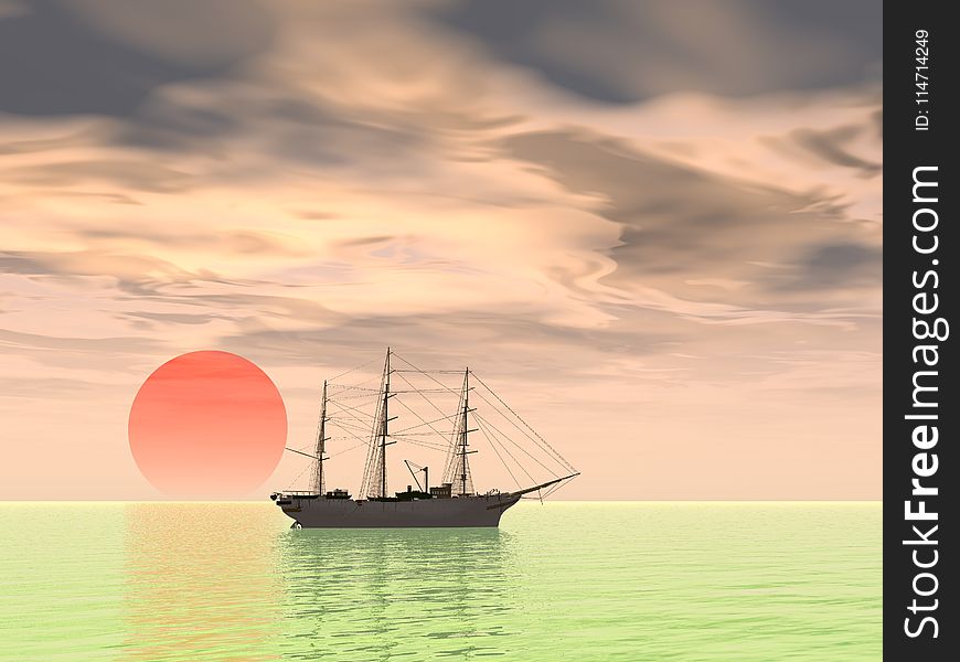 Sailing Ship, Calm, Sky, Sea