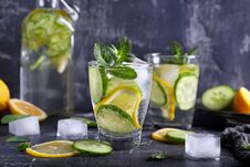 Lemonade With Cucumber, Lemon And Mint Stock Photo