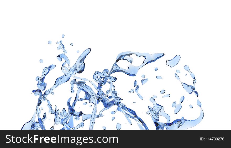 Small splash of clean blue water - extreme closeup shot - isolated on white background