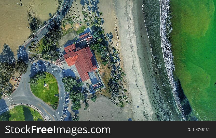 Drone above Cabrillo beach located at San Pedro