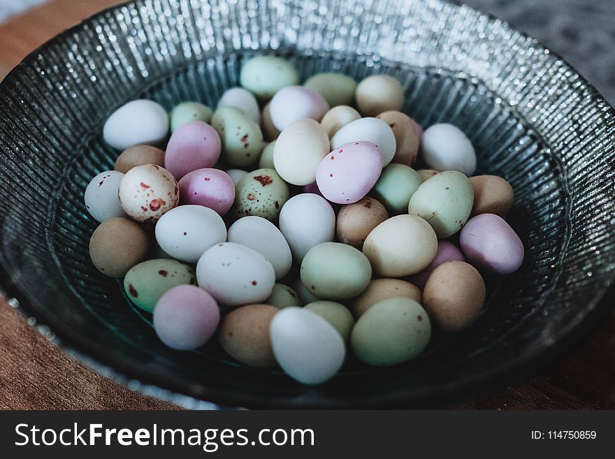 Assorted-color Bunch of Egg on Gray Bowl