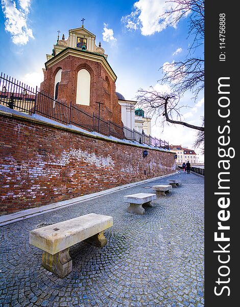 Colorful medieval buildings at the iconic old town of Warsaw, Poland.