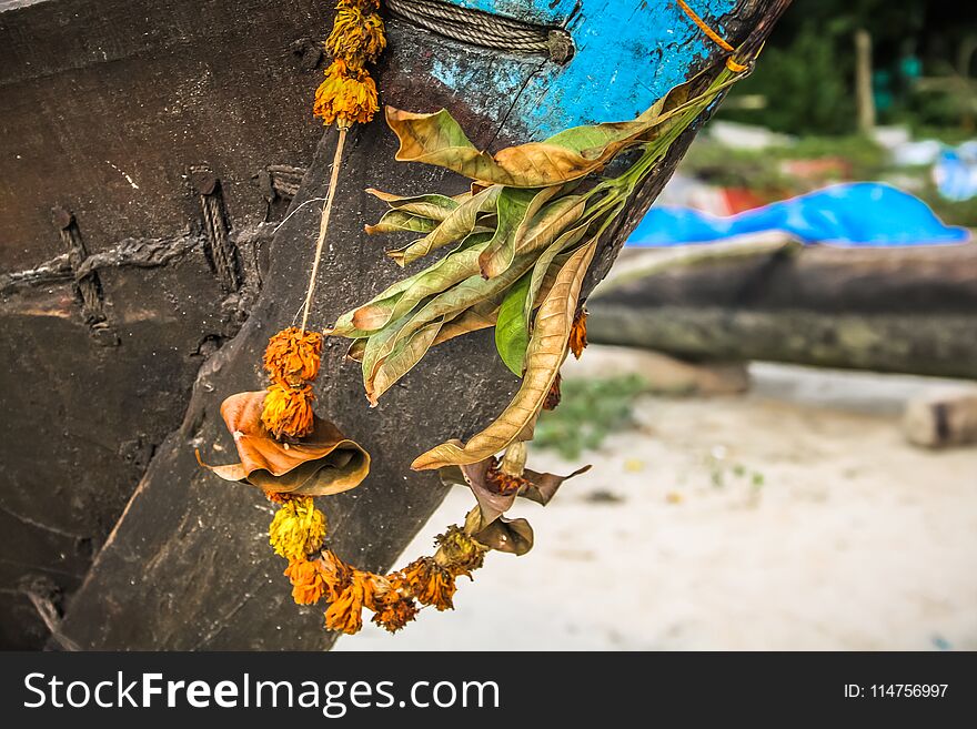 Closeup of a fish boat on Palolem beach in Goa southern India. Closeup of a fish boat on Palolem beach in Goa southern India