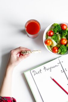 Concept Diet, Slimming Plan With Vegetables Top View Mock Up Royalty Free Stock Photo