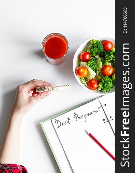 Concept diet and slimming plan with vegetables top view mock up