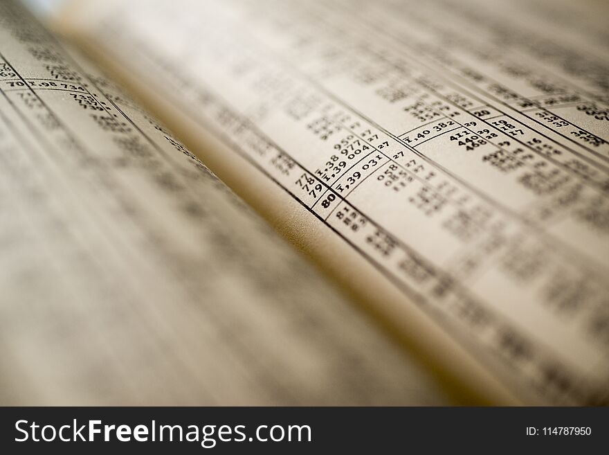 Close up of calculation table, printed in an old book. Close up of calculation table, printed in an old book