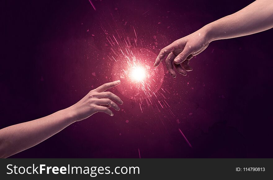 Touching Hands Light Up Sparkle In Space