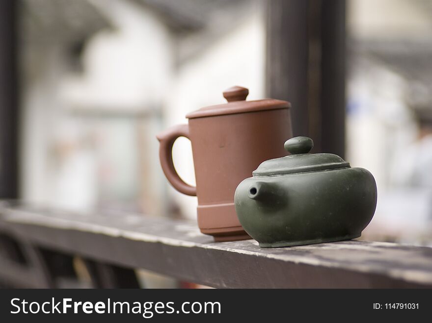 Chinese tea set ,Dark-red enameled pottery teapot