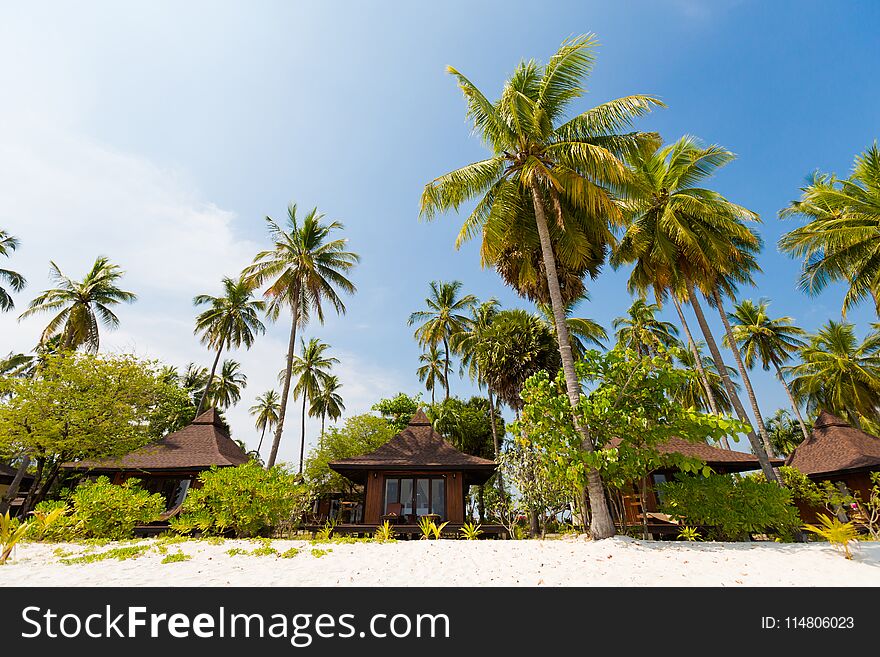 Paradise resort on tropical Koh Mook island in Thailand. Landscape taken on Sivalai beach with blue sky and white sand. Paradise resort on tropical Koh Mook island in Thailand. Landscape taken on Sivalai beach with blue sky and white sand.