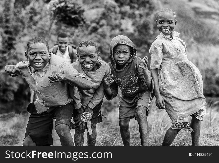 Grayscale Photograph Group of Children