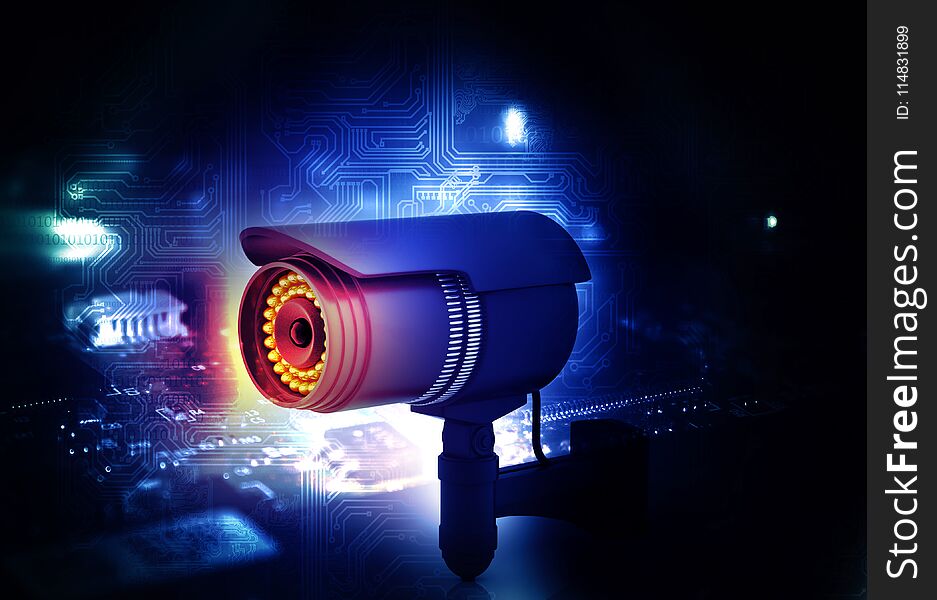 3d render of Surveillance camera . technology background