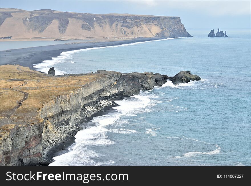 Dyrhólaey, view of the reynisfjhara beach in iceland