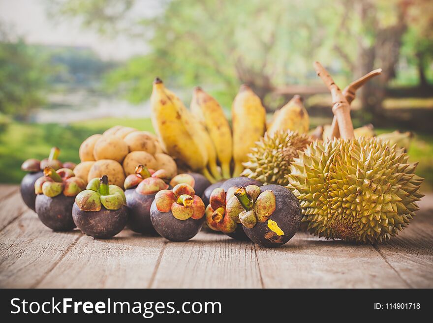 Tropical fruit durian, mangosteen and langsat. Tropical fruit durian, mangosteen and langsat