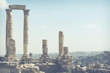 The Temple Of Hercules In The Citadel Of Amman, Jordan. Royalty Free Stock Images