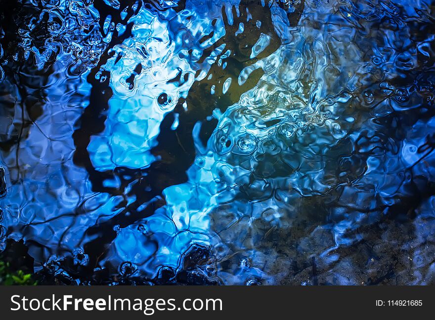 Water with reflections in a small stream in a forest at spring. Water with reflections in a small stream in a forest at spring