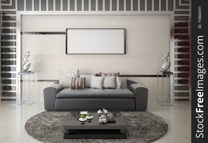 Mock Up The Ground-setting Living Room With A Stylish Sofa.