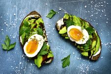 Rye Toasts With Soft Cheese, Avocado And Boiled Egg.Top View. Royalty Free Stock Image Rye Toasts With Soft Cheese, Avocado And Boiled Egg.Top View. Royalty Free Stock Image