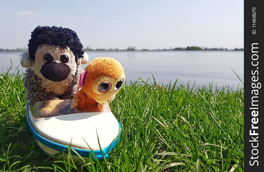 Stuffed animals on a boat. Stuffed animals on a boat