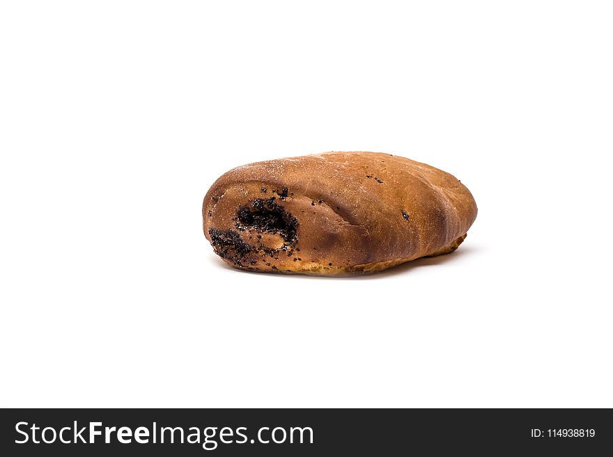 Bun with poppy seeds on a white background, baked product