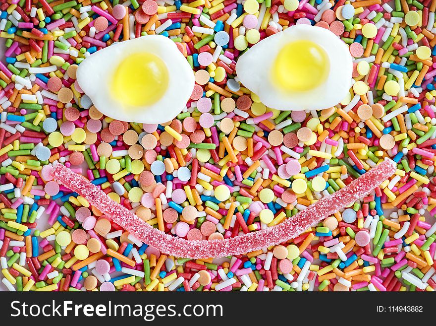 Fried Egg and Candy Forms Smiley