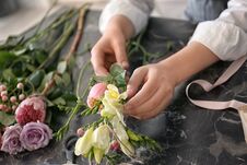 Female Florist Creating Beautiful Bouquet Stock Images