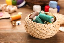 Small Box With Set Of Color Sewing Threads Royalty Free Stock Images