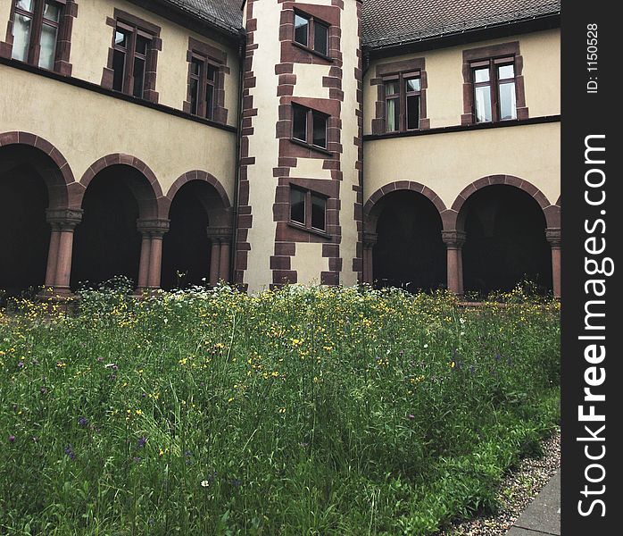 A courtyard in the city centre of the European city of Basel in Switzerland. A courtyard in the city centre of the European city of Basel in Switzerland