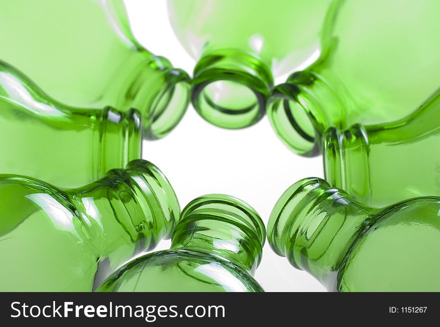 Abstract of a group of Green beer bottles